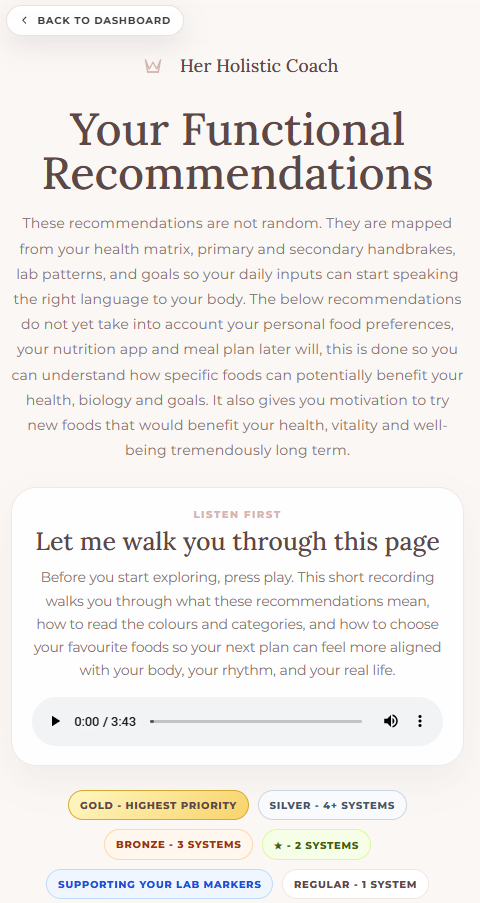 Functional recommendations with audio guidance